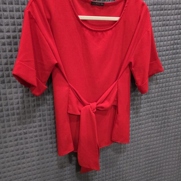 Y2K Red Boxy Tie Top M-Lg Coquette Oversized Tshirt Romantic Cowgirl Glam Retro - Picture 3 of 10